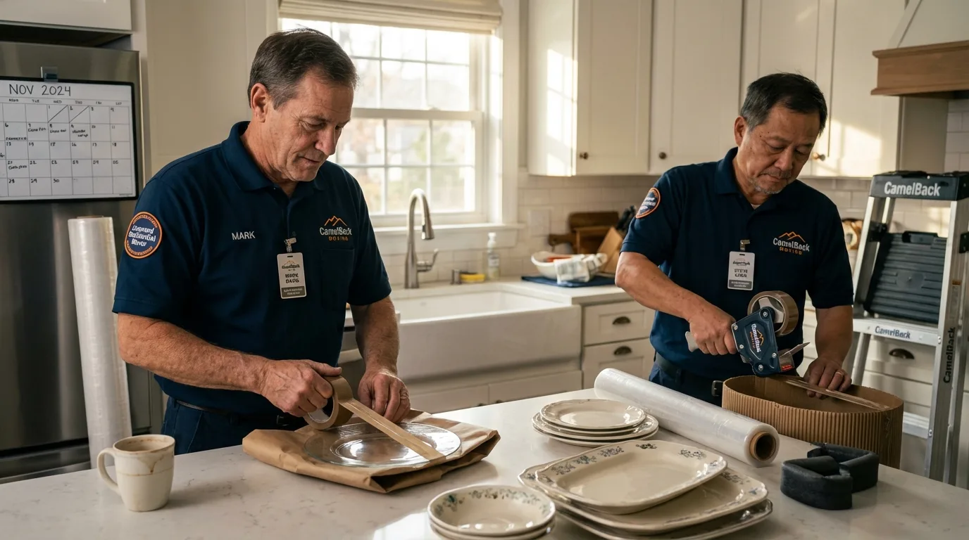 Professional crew packing kitchen dishware in Hector, MN